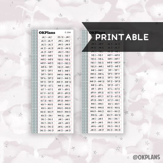 Week Of Sticker // Printable // C-334 or C-335 // Functional