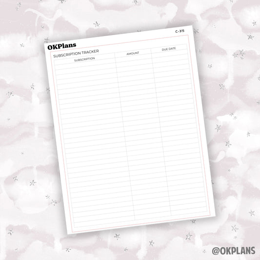 7x9 Subscription Tracker Sticker // C-315 // Functional