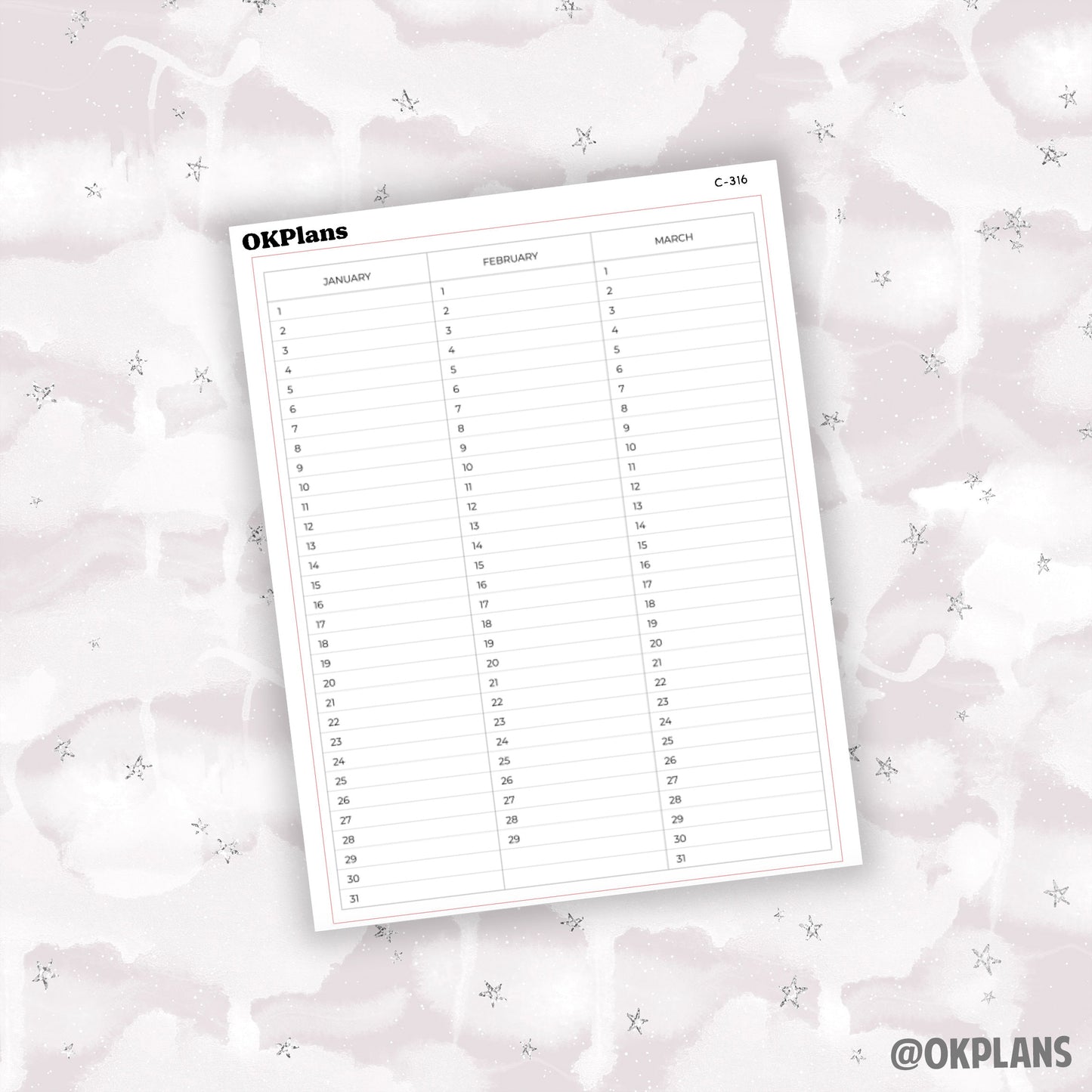 7x9 Quarterly Perpetual Calendar Sticker // C-316, C-317, C-318, C-319 // Functional