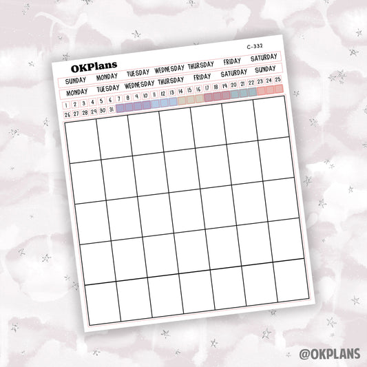 7x9 3/4 Page Box Perpetual Calendar Sticker // C-332 // Functional