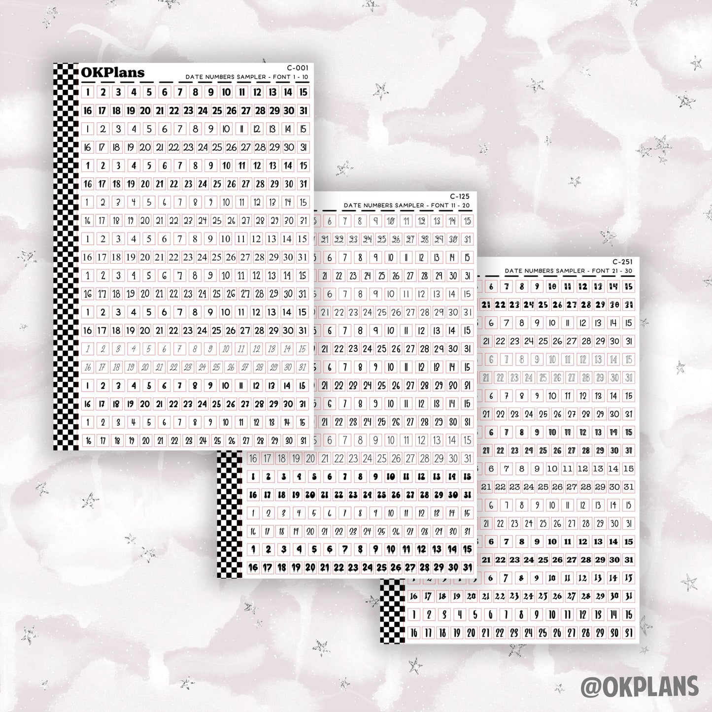 Date Numbers Sampler // C-001 or C-125 or C-251 // Functional
