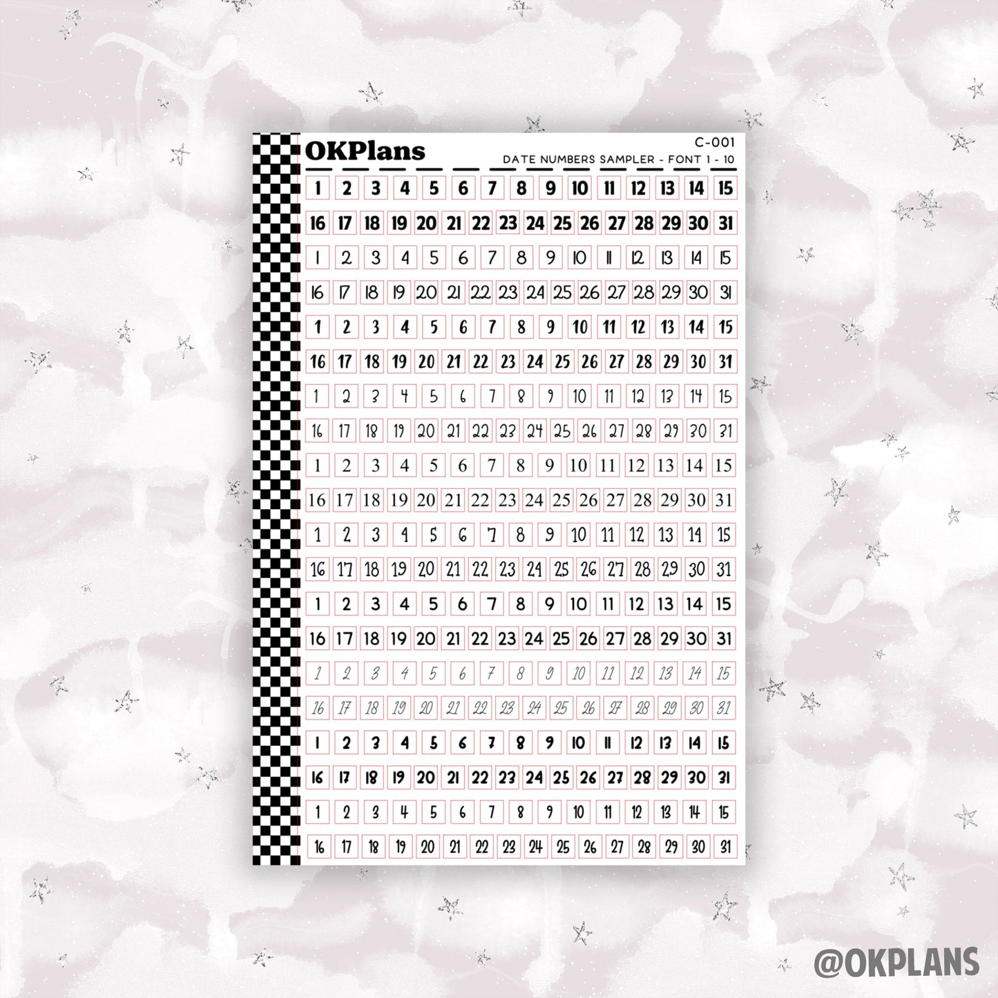 Date Numbers Sampler // C-001 or C-125 or C-251 // Functional