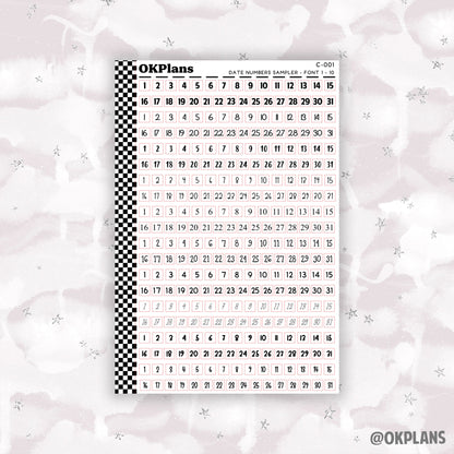 Date Numbers Sampler // C-001 or C-125 or C-251 // Functional