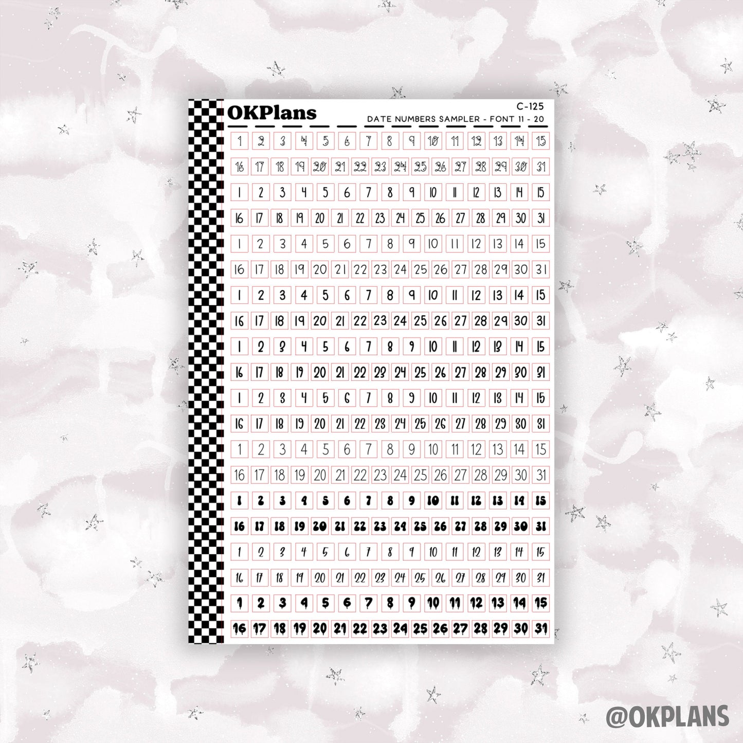 Date Numbers Sampler // C-001 or C-125 or C-251 // Functional