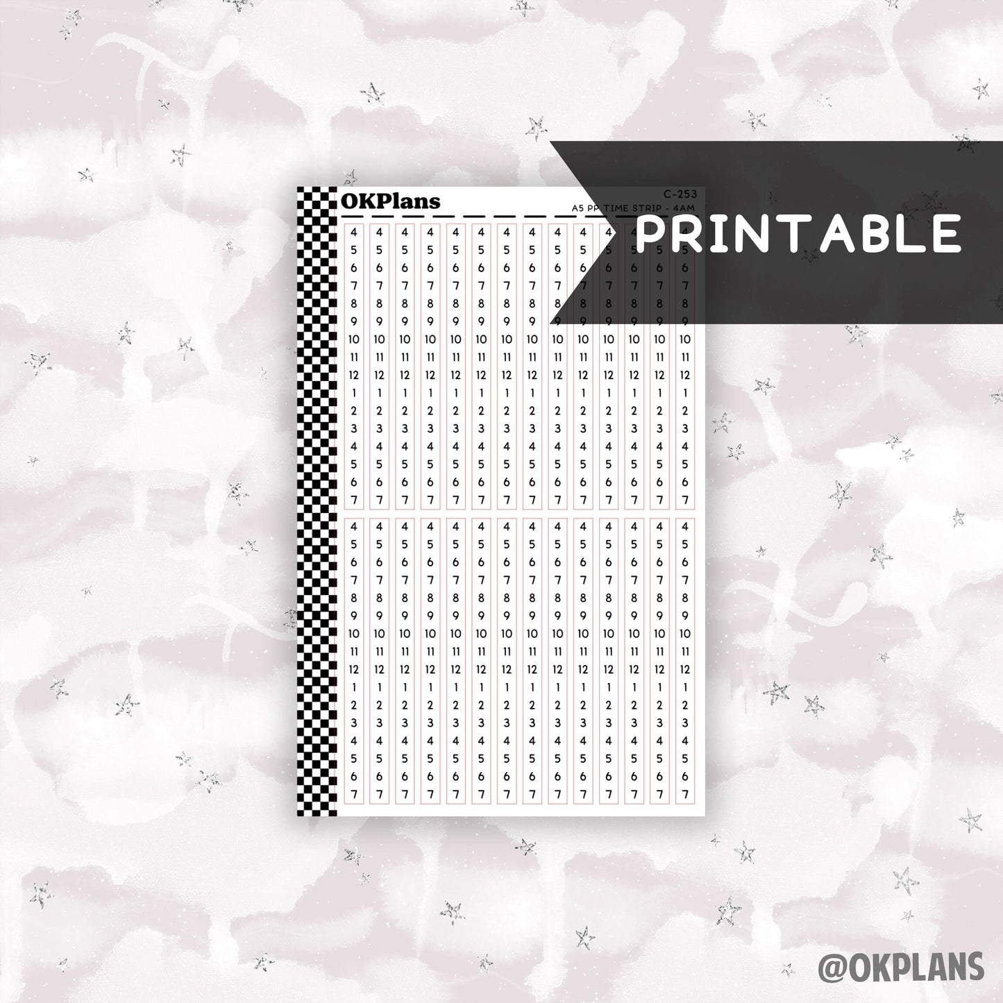 A5 PP Daily Time Strips - 4AM // Printable  // C-253 // Functional