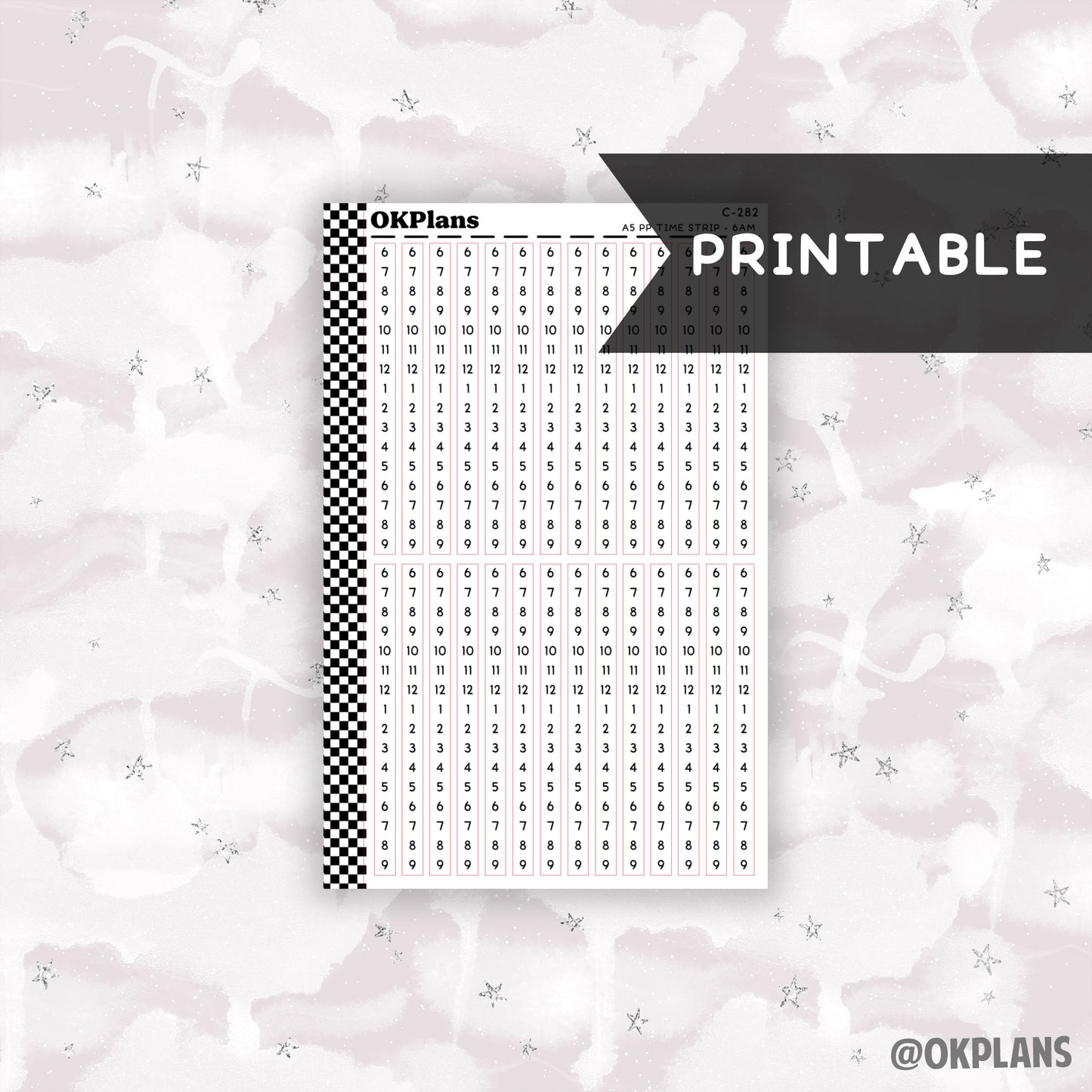 A5 PP Daily Time Strips - 6AM // Printable  // C-282 // Functional