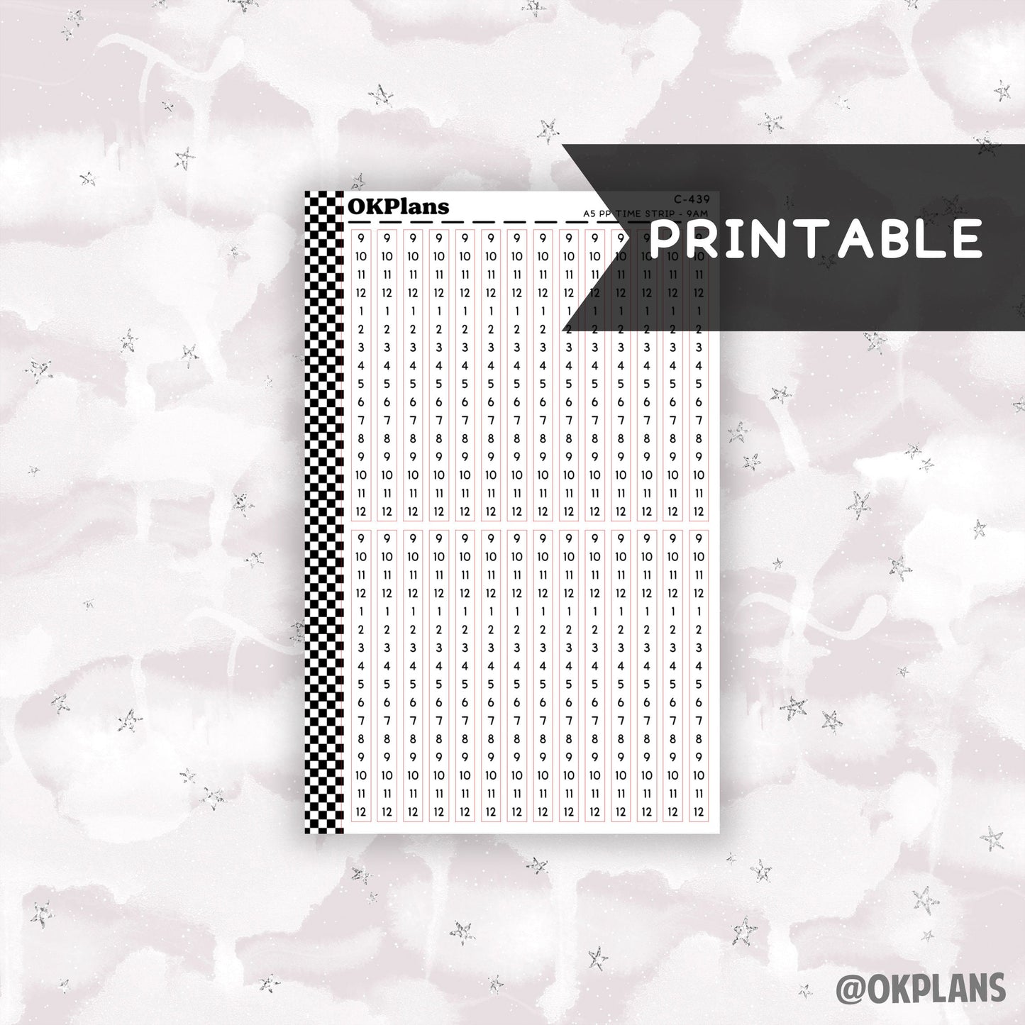 A5 PP Daily Time Strips - 9AM // Printable  // C-439 // Functional
