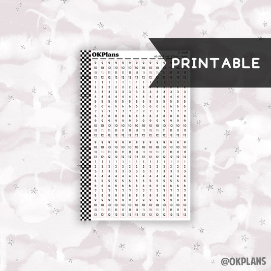 A5 PP Daily Time Strips - 9AM // Printable  // C-439 // Functional