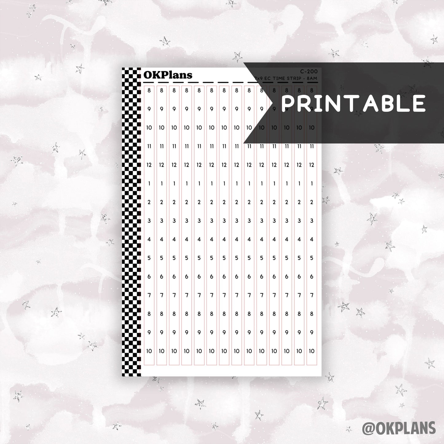 7x9 EC Time Strips - 8AM // Printable  // C-200 // Functional