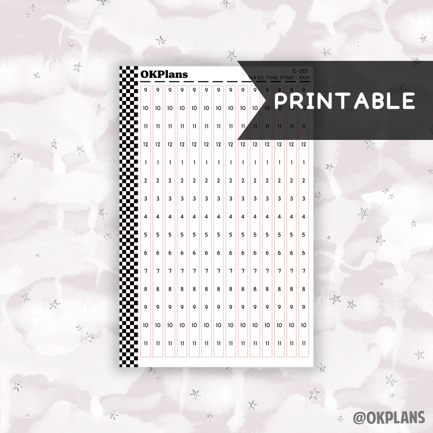 7x9 EC Time Strips - 9AM // Printable  // C-201 // Functional