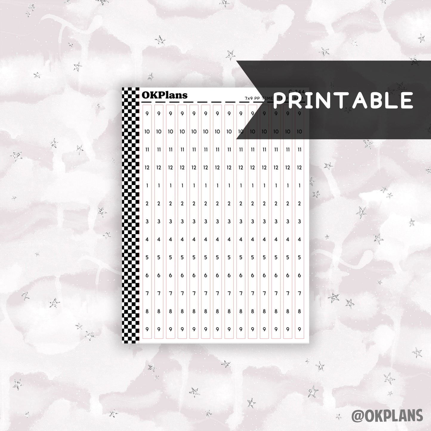 7x9 PP Hourly Time Strips - 9AM // Printable // C-244 // Functional