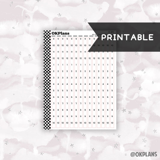 A5 EC Time Strips - 9AM // Printable  // C-211 // Functional