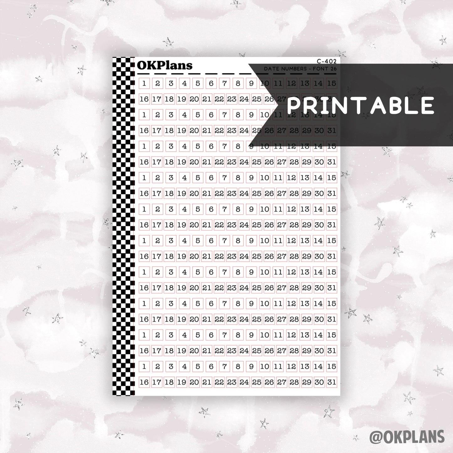 Date Numbers // Font 26 // Printable // C-402 // Functional