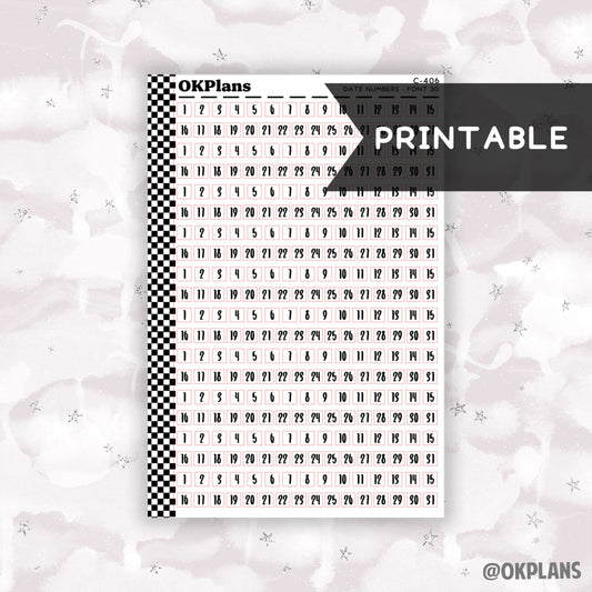 Date Numbers // Font 30 // Printable // C-406 // Functional