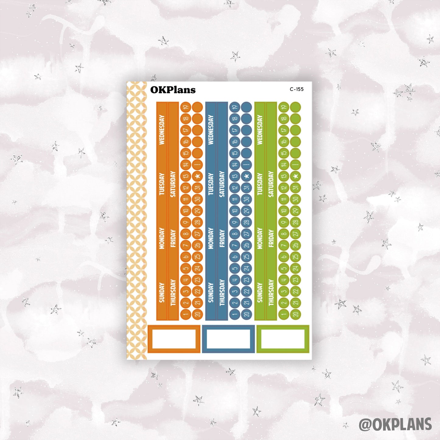 Sunday Start Monthly Strips // Printable // EC 7x9 Daily Duo