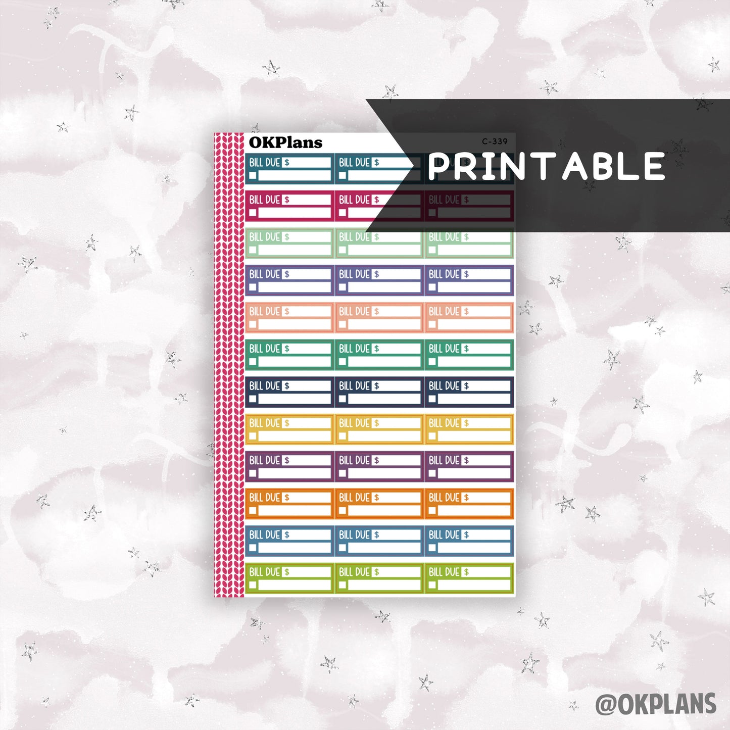 1.6in Bill Due Labels // Printable // EC Multi // C-339 // Multicolor Functional