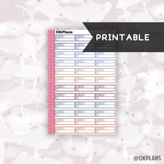 1.6in Bill Due Labels // Printable // Canvas // C-341 // Multicolor Functional