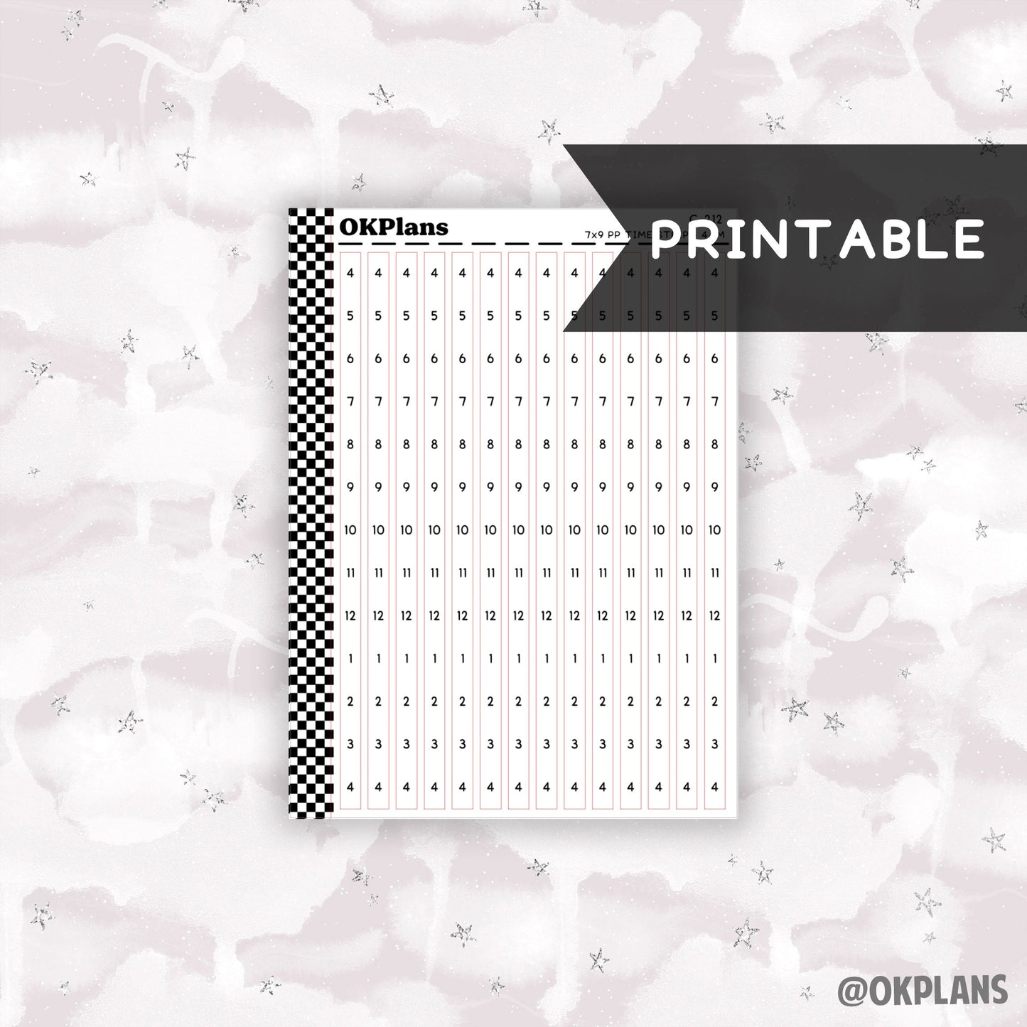 7x9 PP Hourly Time Strips - 4AM // Printable  // C-212 // Functional
