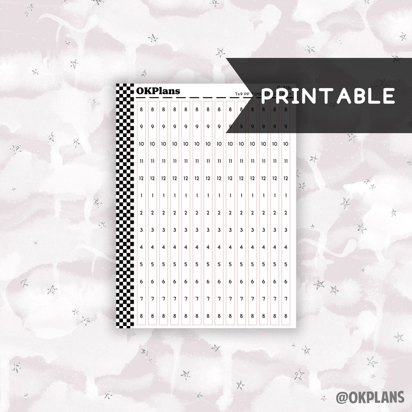 7x9 PP Hourly Time Strips - 8AM // Printable // C-216 // Functional