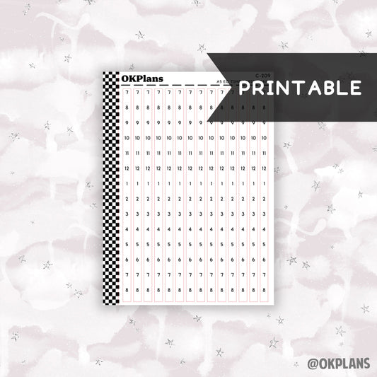 A5 EC Time Strips - 7AM // Printable  // C-209 // Functional