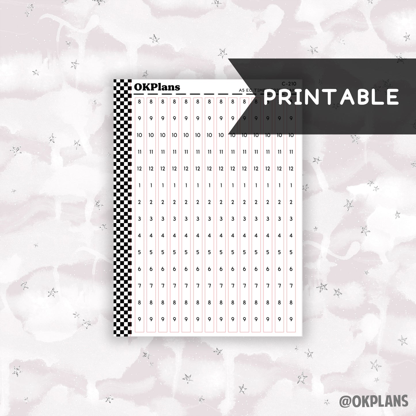 A5 EC Time Strips - 8AM // Printable  // C-210 // Functional
