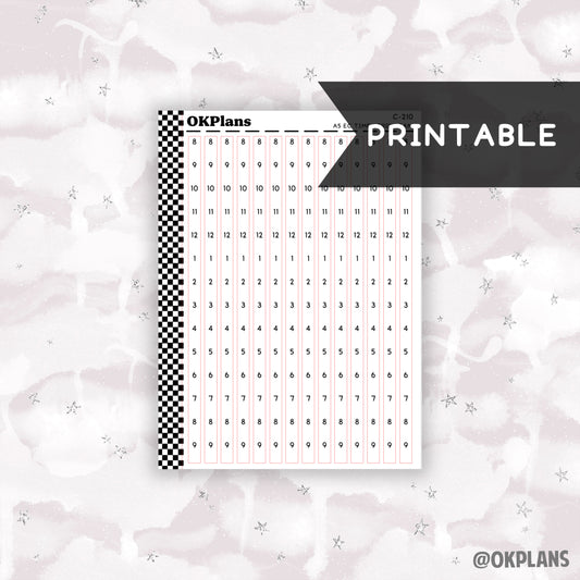 A5 EC Time Strips - 8AM // Printable  // C-210 // Functional