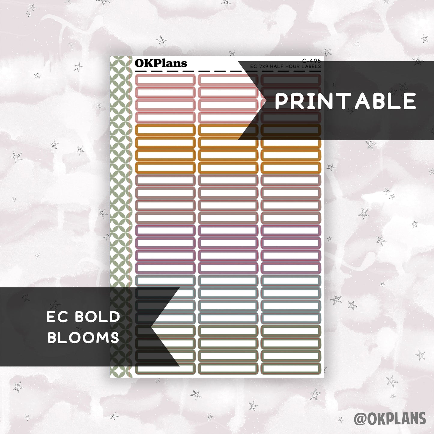 Half Hour 7x9 EC Labels // EC Bold Blooms // Printable // C-496 // Multicolor Functional