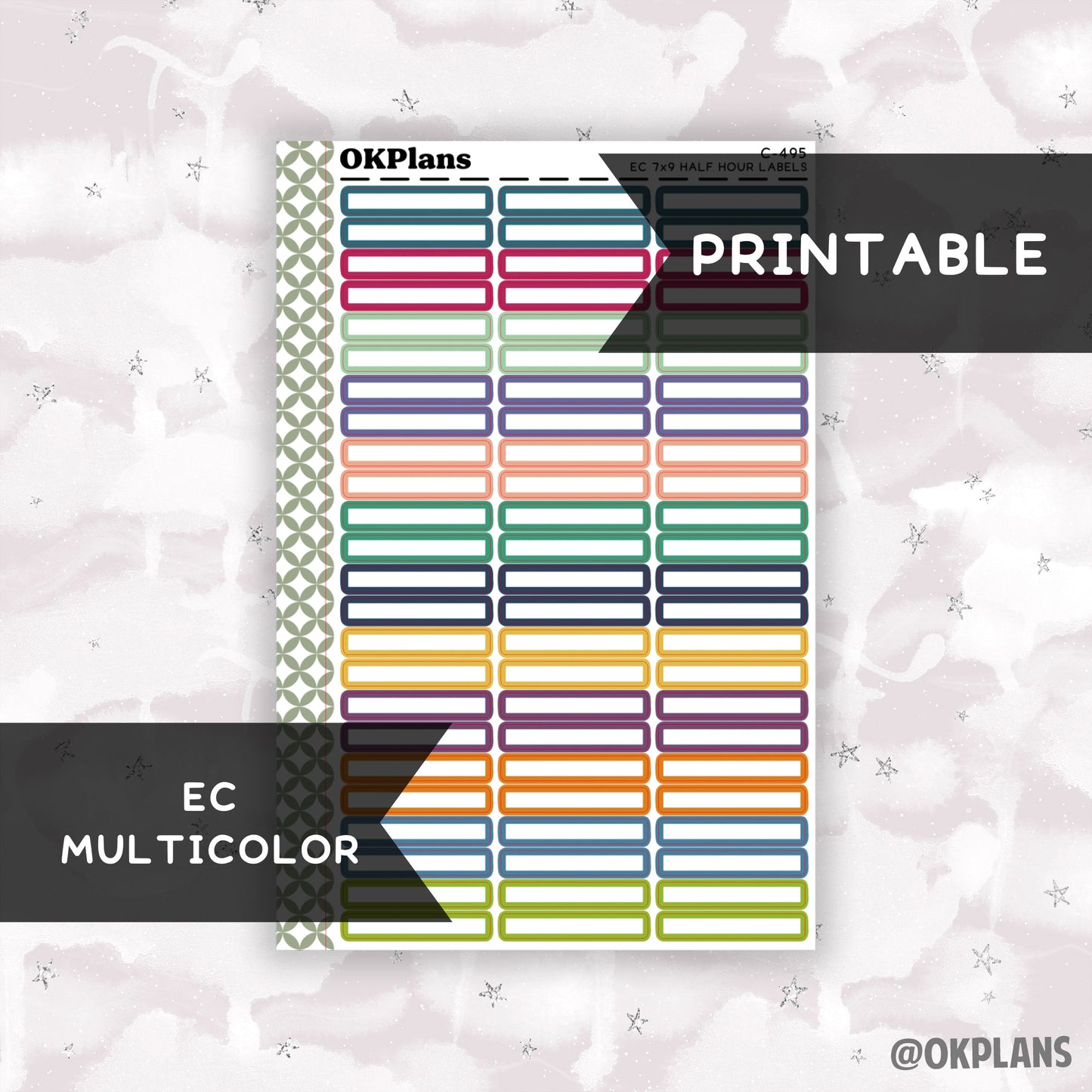 Half Hour 7x9 EC Labels // EC Multicolor // Printable // C-495 // Multicolor Functional