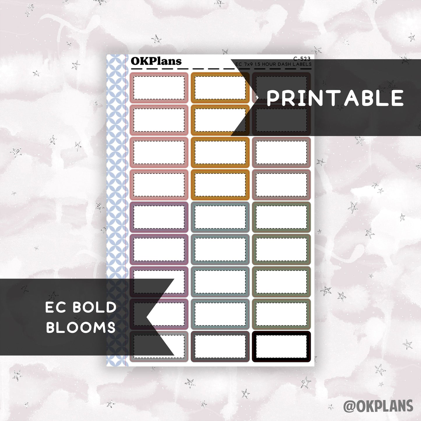 1.5 HR 7x9 EC Dash Labels // EC Bold Blooms // Printable // C-523 // Multicolor Functional