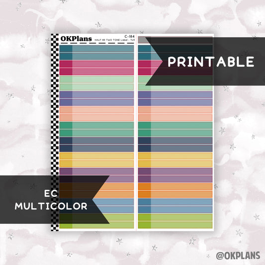 Half HR Two Tone Daily Label // EC Multicolor // Printable // C-184 // EC 7x9 Daily Duo // Multicolor Functional