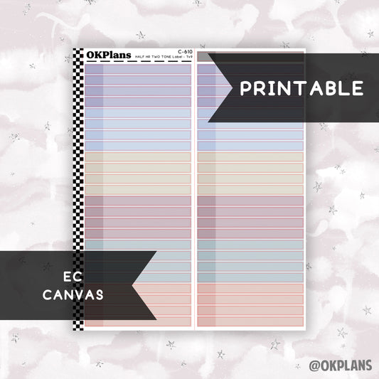 Half HR Two Tone Daily Label // EC Canvas // Printable // C-610 // EC 7x9 Daily Duo // Multicolor Functional