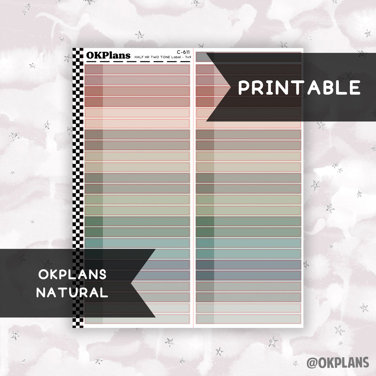 Half HR Two Tone Daily Label // Natural // Printable // C-611 // EC 7x9 Daily Duo // Multicolor Functional