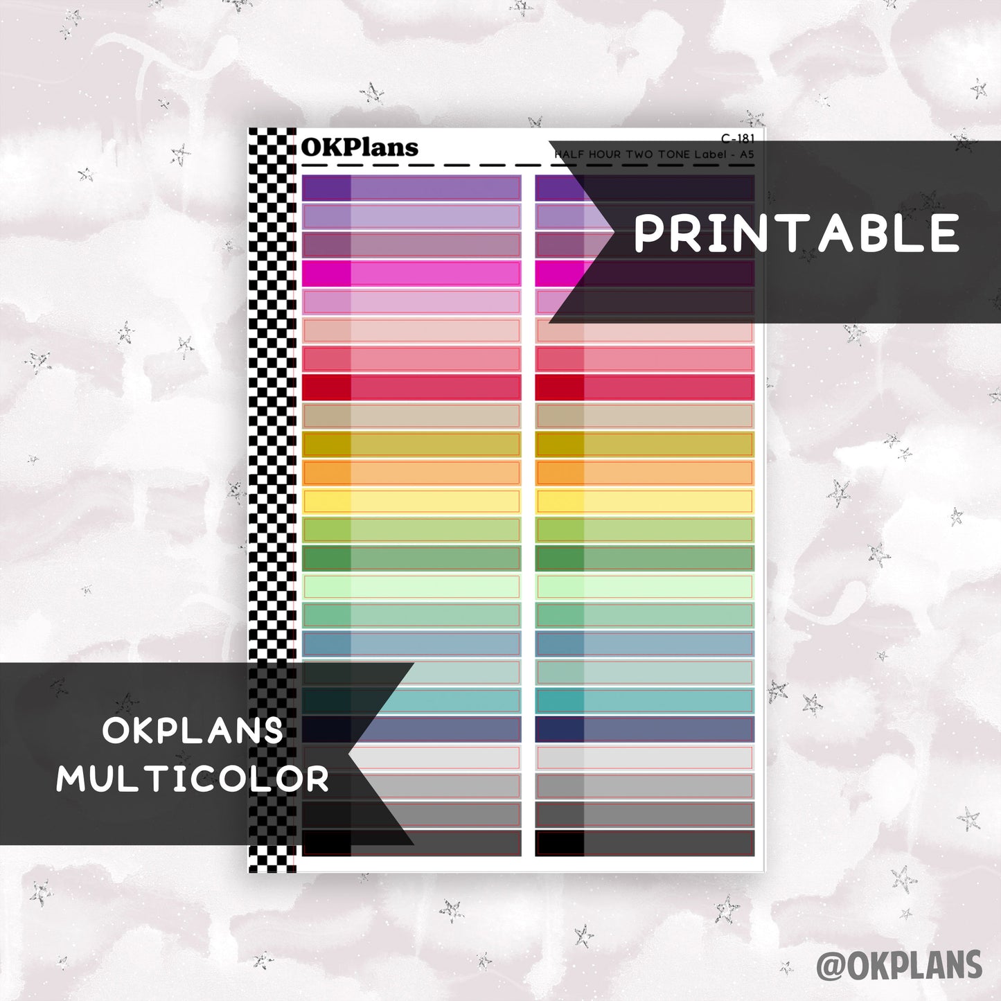 Half HR Two Tone Daily Label // Multicolor // Printable // C-181 // EC A5 Daily Duo // Multicolor Functional