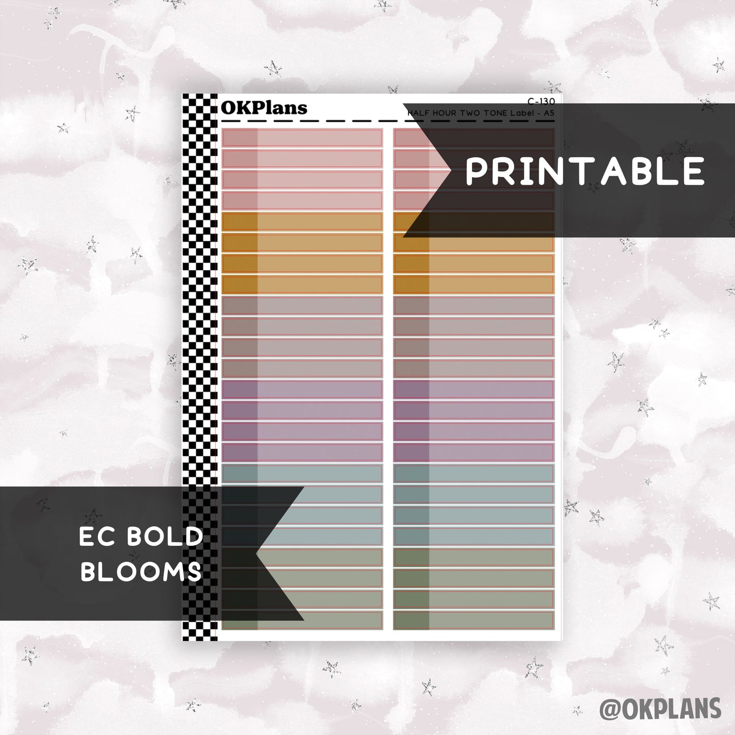 Half HR Two Tone Daily Label // EC Bold Blooms // Printable // C-130 // EC A5 Daily Duo // Multicolor Functional