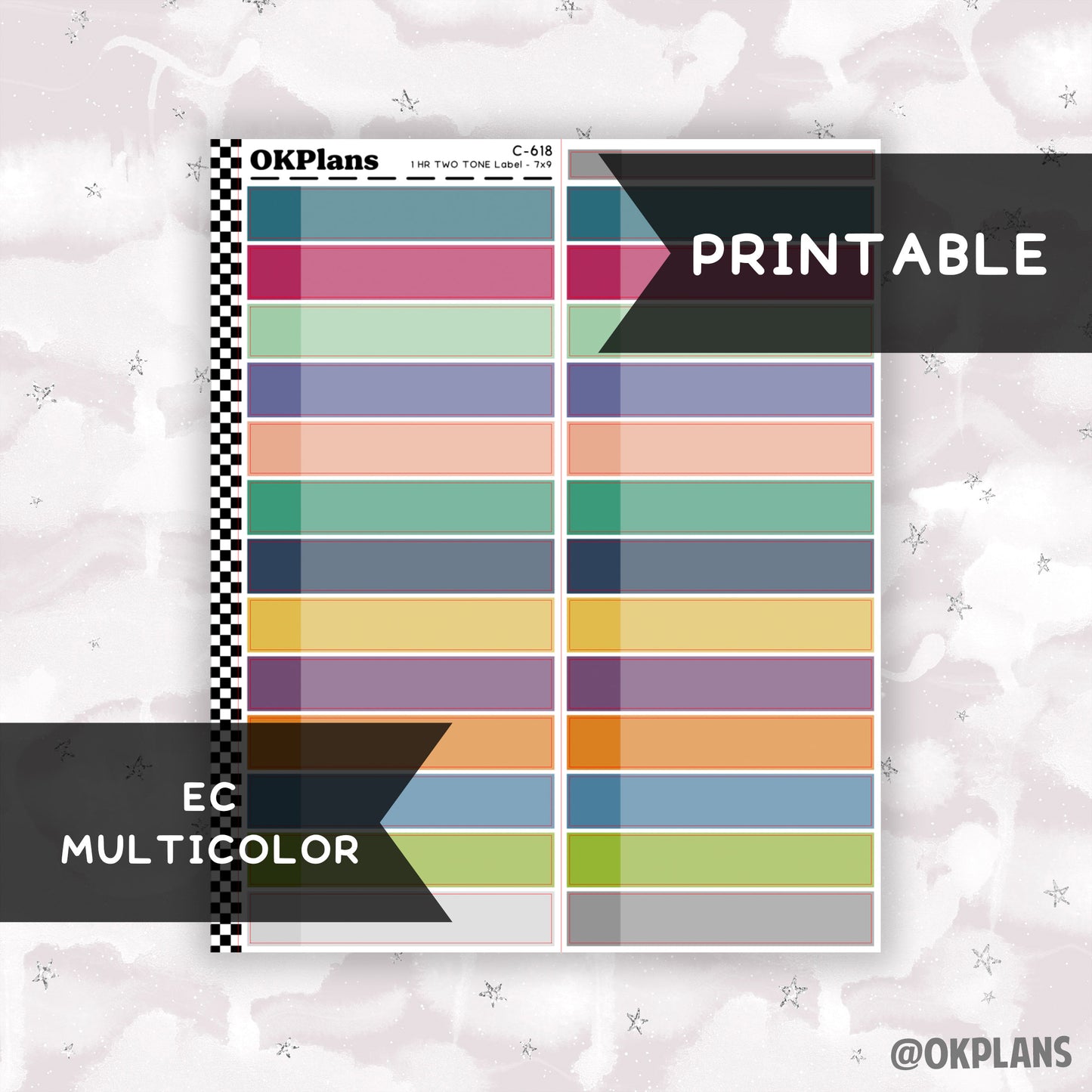 1 HR Two Tone Daily Label // EC Multicolor // Printable // C-618 // EC 7x9 Daily Duo // Multicolor Functional