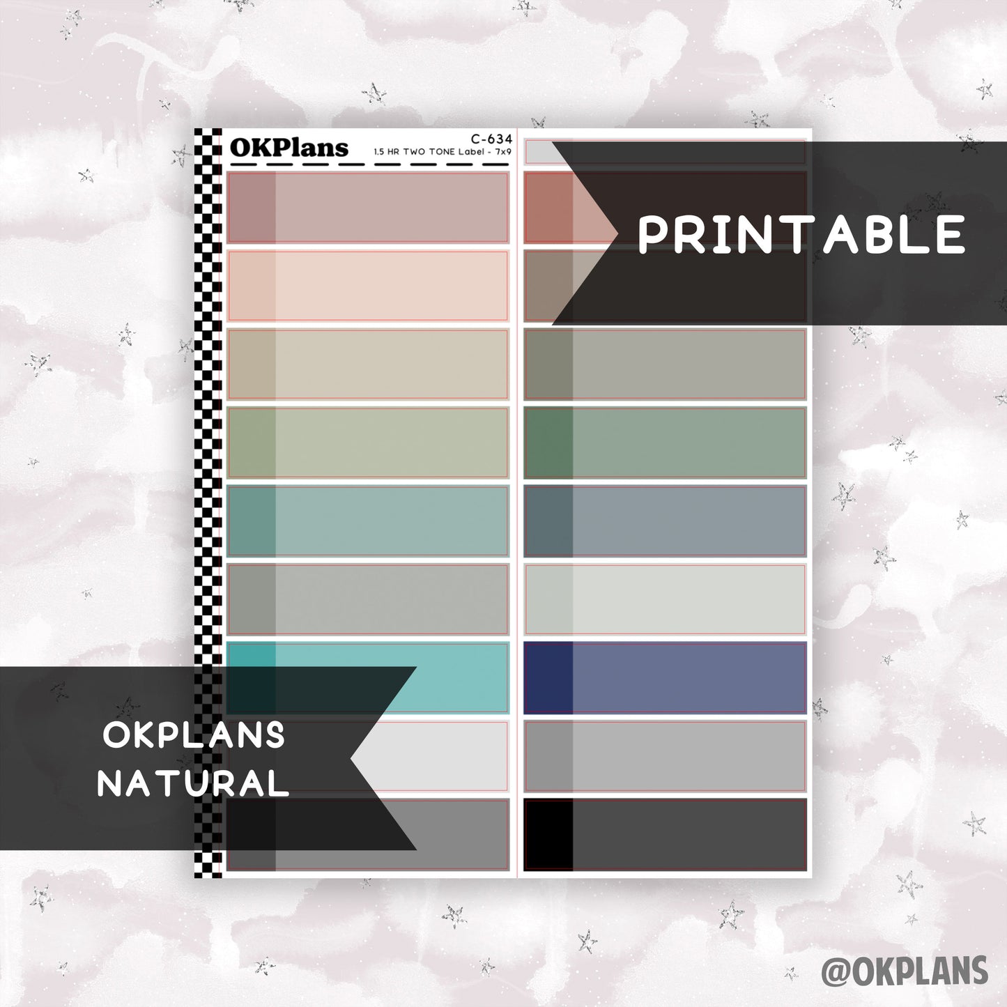 1.5 HR Two Tone Daily Label // Natural // Printable // C-634 // EC 7x9 Daily Duo // Multicolor Functional