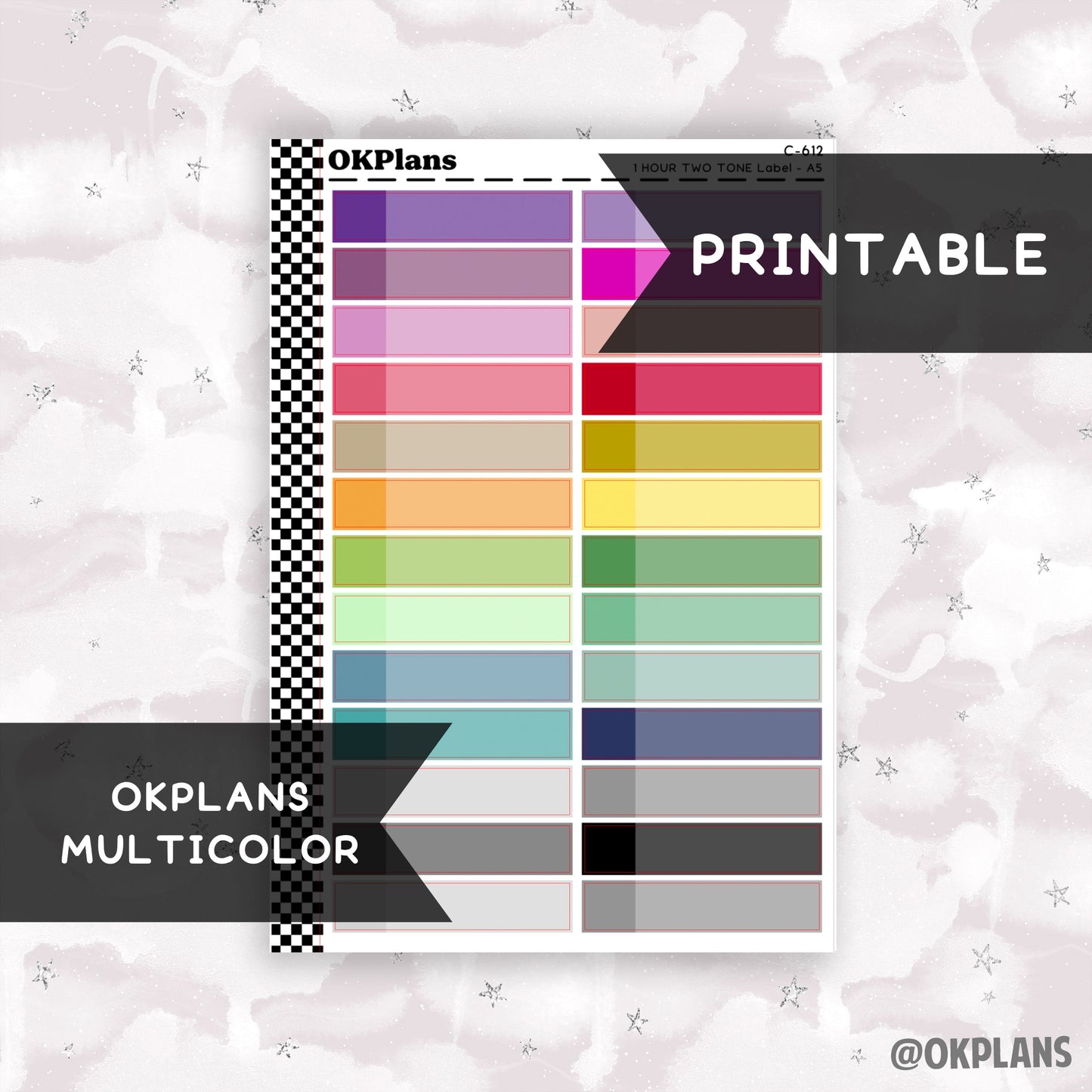 1 HR Two Tone Daily Label // Multicolor // Printable // C-612 // EC A5 Daily Duo // Multicolor Functional