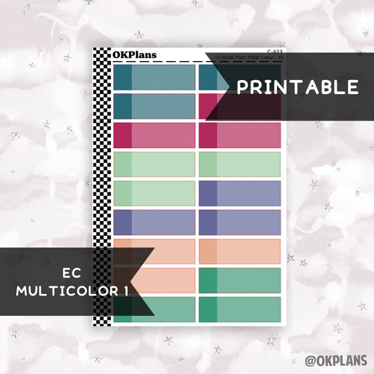 1.5 HR Two Tone Daily Label // EC Multicolor 1 // Printable // C-623 // EC A5 Daily Duo // Multicolor Functional