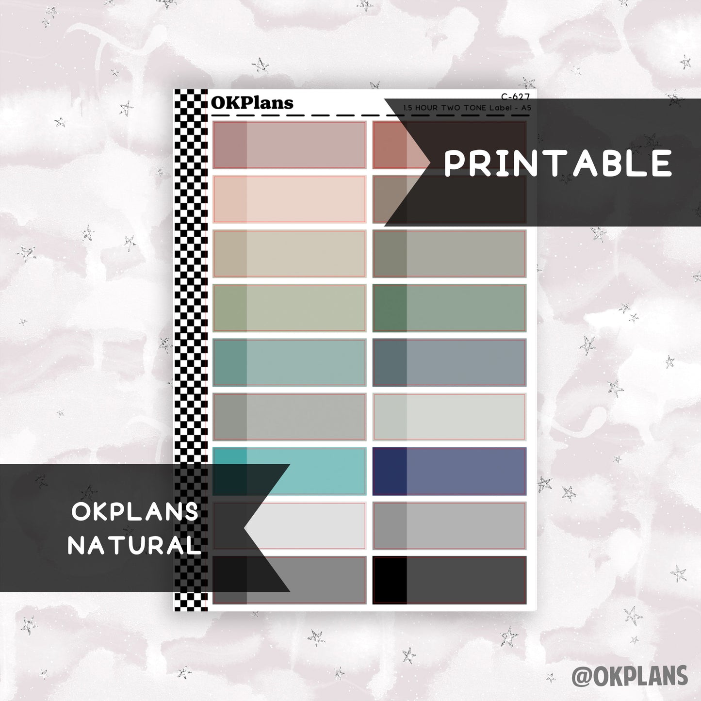 1.5 HR Two Tone Daily Label // Natural // Printable // C-627 // EC A5 Daily Duo // Multicolor Functional