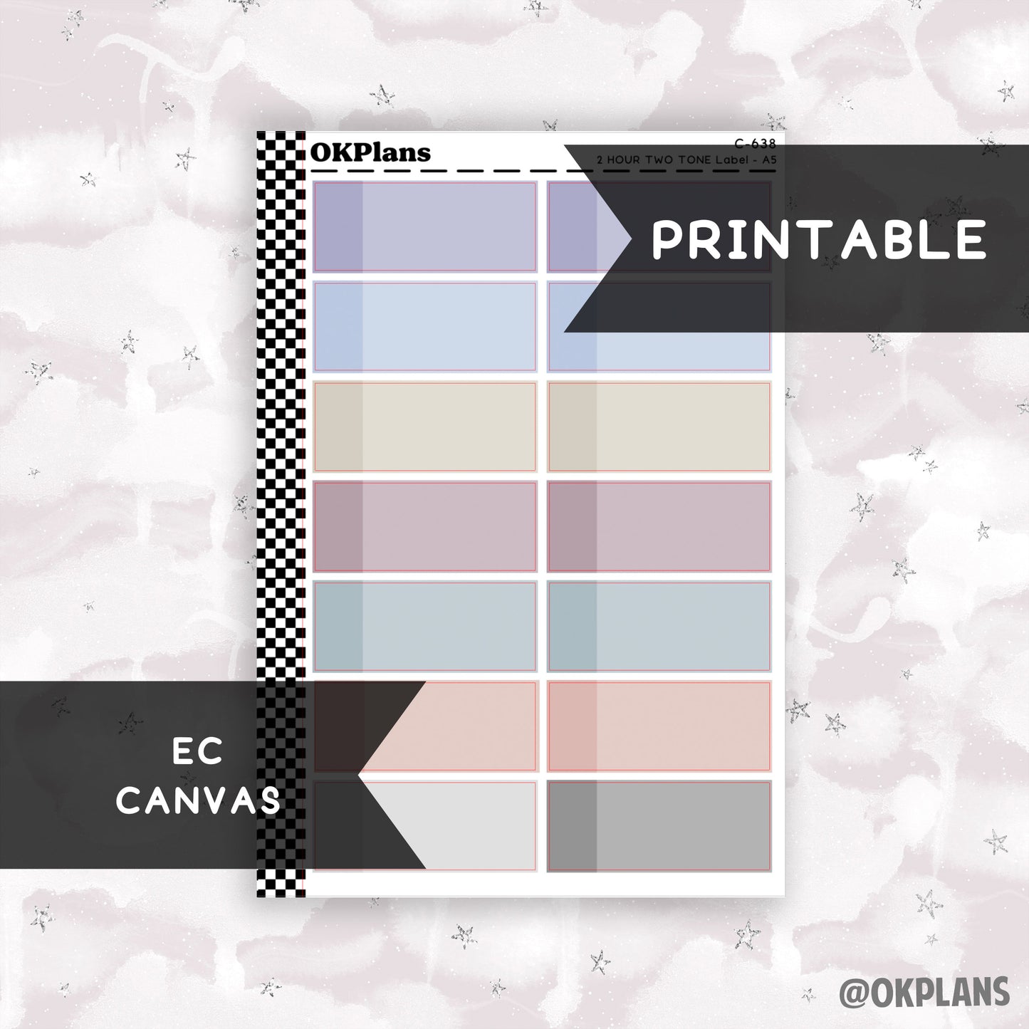 2 HR Two Tone Daily Label // EC Canvas // Printable // C-637 // EC A5 Daily Duo // Multicolor Functional