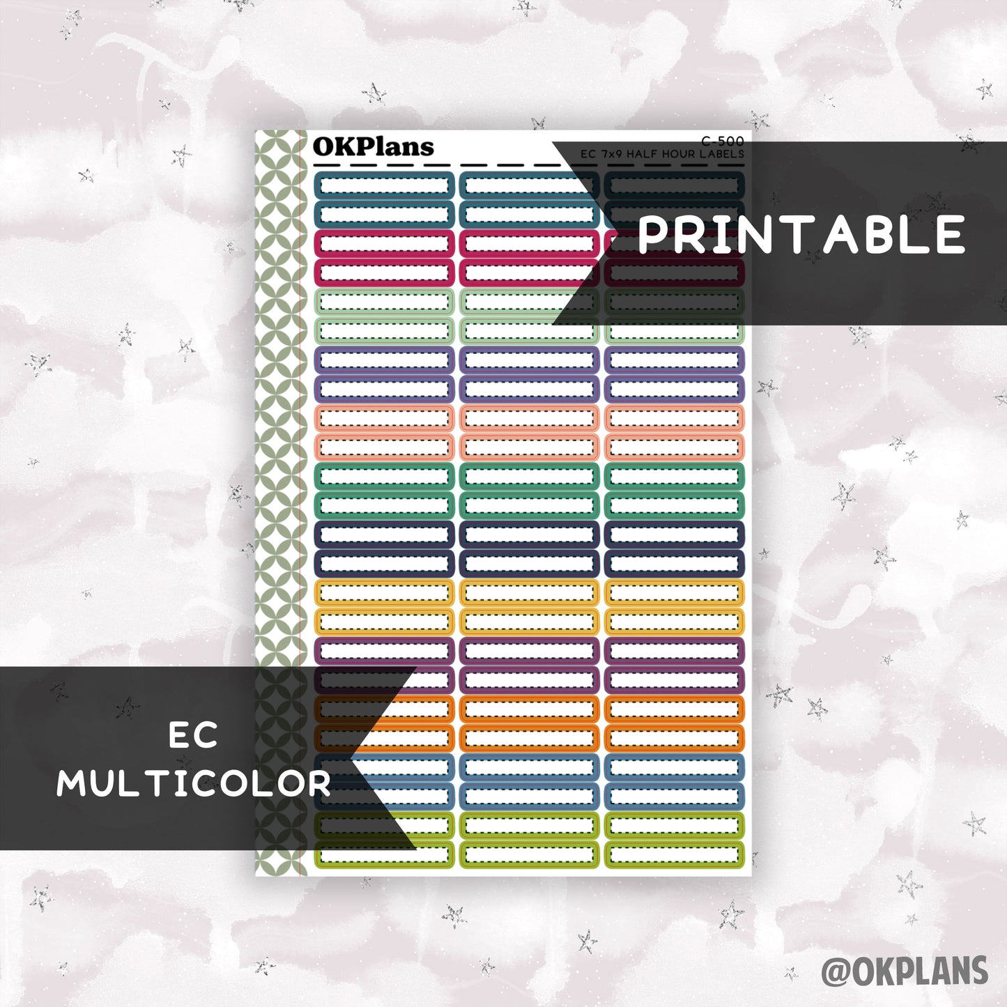 Half Hour 7x9 EC Dash Labels // EC Multicolor // Printable // C-500 // Multicolor Functional