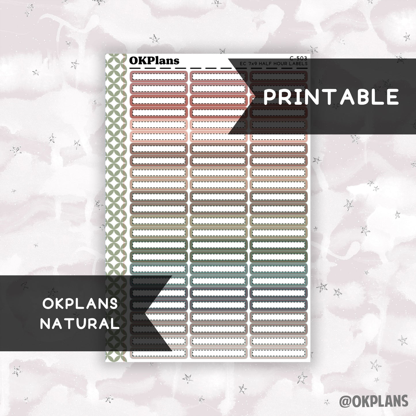 Half Hour 7x9 EC Dash Labels // Natural // Printable // C-503 // Multicolor Functional