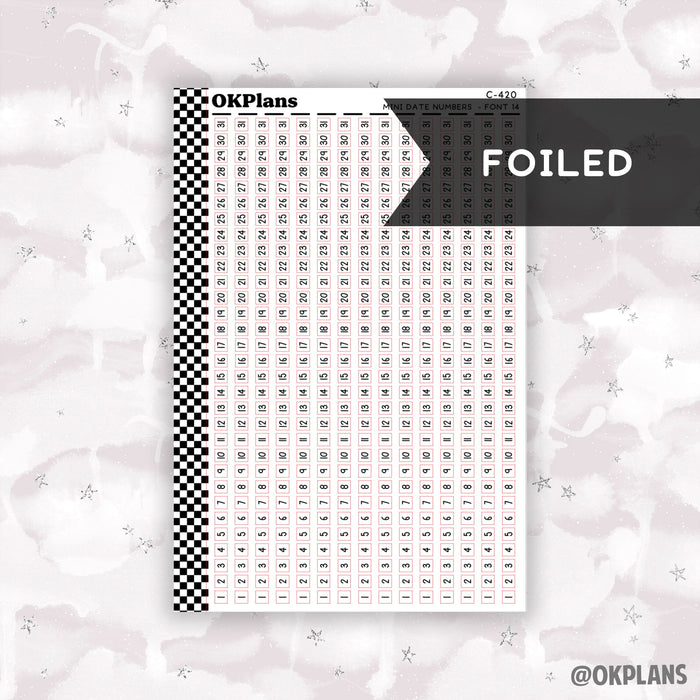Mini Date Numbers // Font 14 // C-420 // Foiled Functional