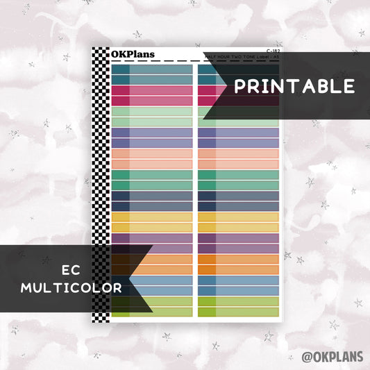 Half HR Two Tone Daily Label // EC Multicolor // Printable // C-182 // EC A5 Daily Duo // Multicolor Functional