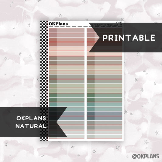 Half HR Two Tone Daily Label // Natural // Printable // C-132 // EC A5 Daily Duo // Multicolor Functional