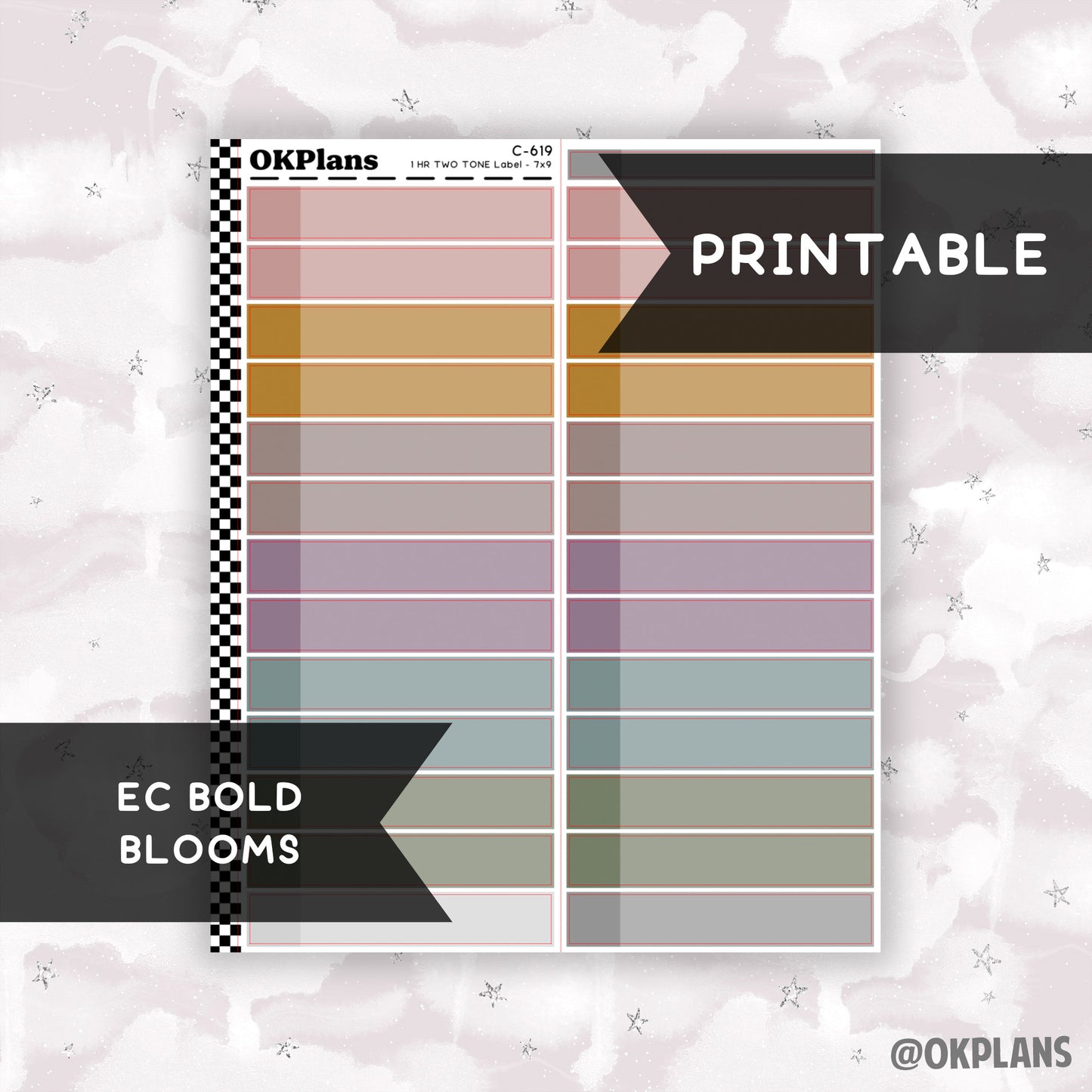 1 HR Two Tone Daily Label // EC Bold Blooms // Printable // C-619 // EC 7x9 Daily Duo // Multicolor Functional