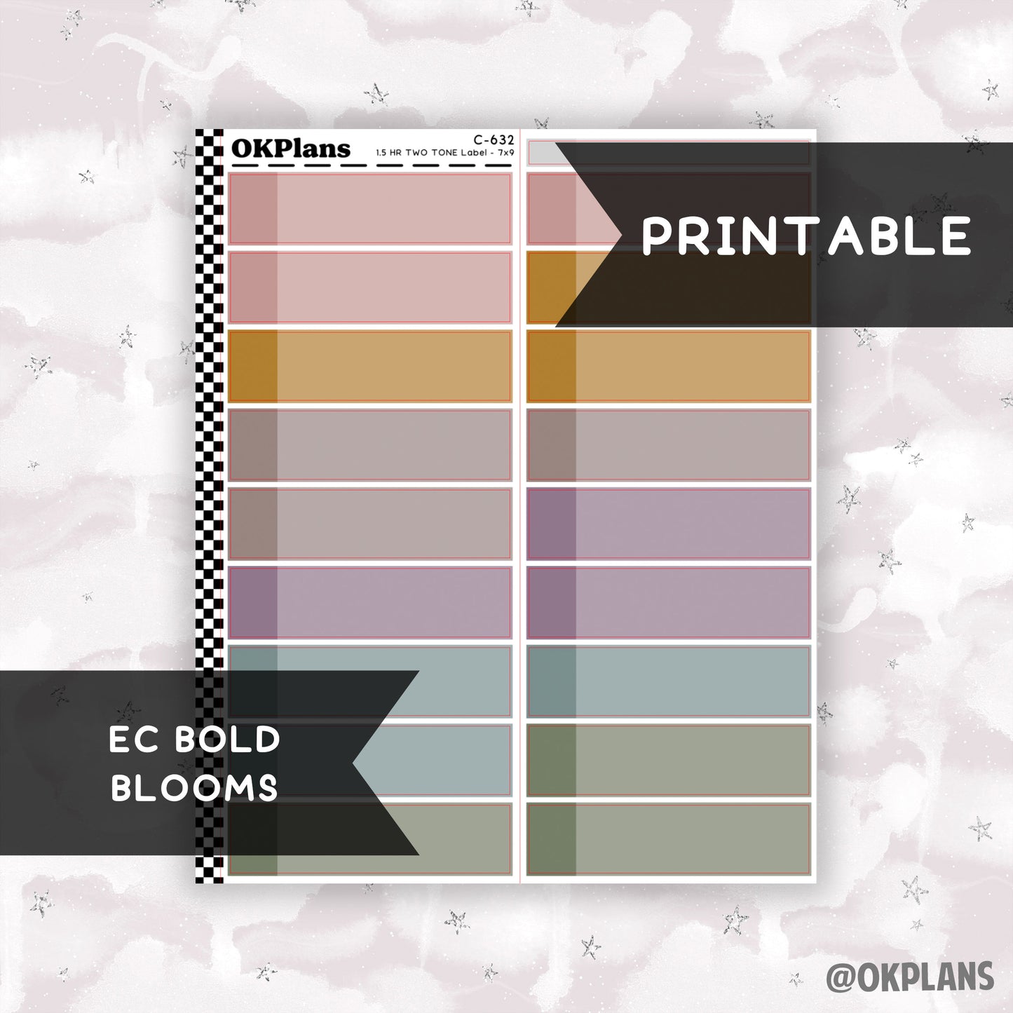 1.5 HR Two Tone Daily Label // EC Bold Blooms // Printable // C-632 // EC 7x9 Daily Duo // Multicolor Functional