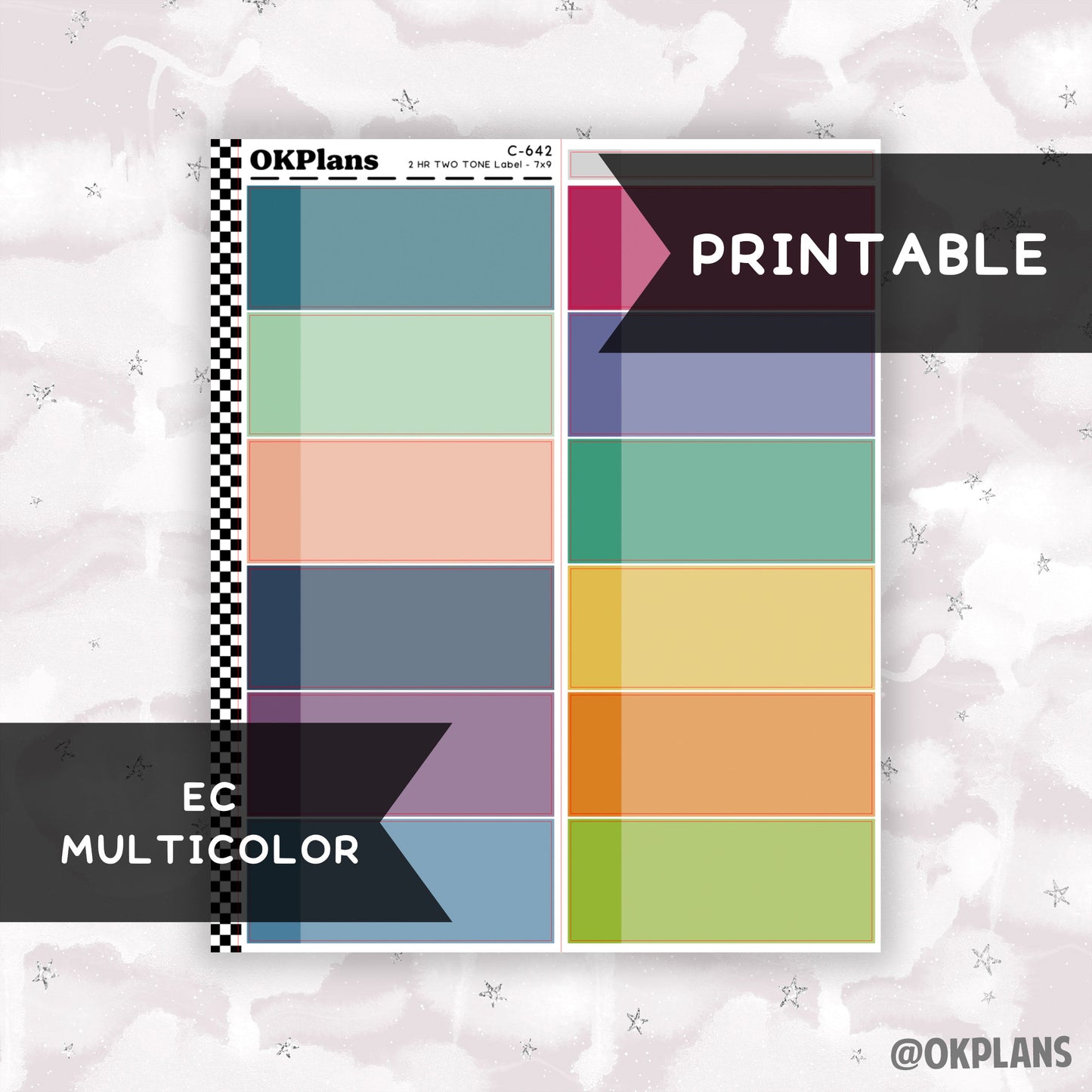 2 HR Two Tone Daily Label // EC Multicolor // Printable // C-642 // EC 7x9 Daily Duo // Multicolor Functional