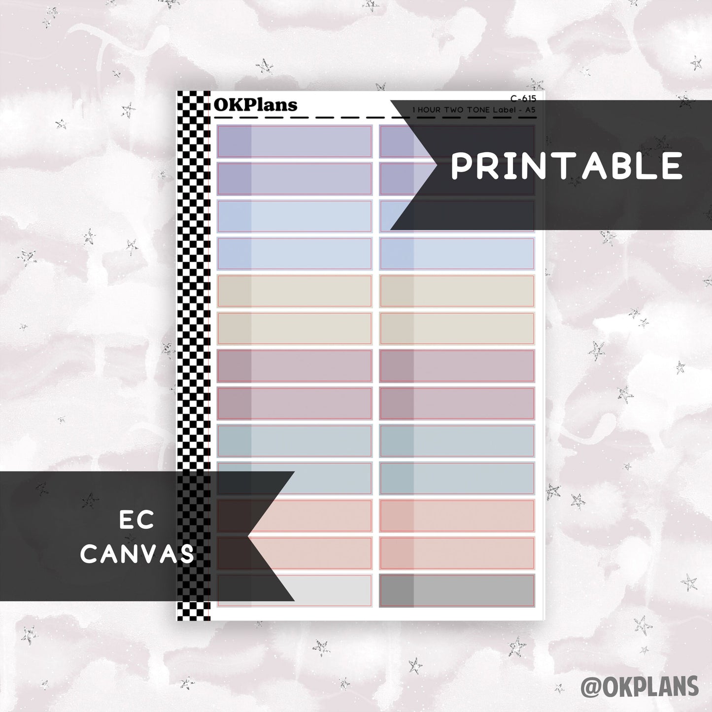 1 HR Two Tone Daily Label // EC Canvas // Printable // C-615 // EC A5 Daily Duo // Multicolor Functional