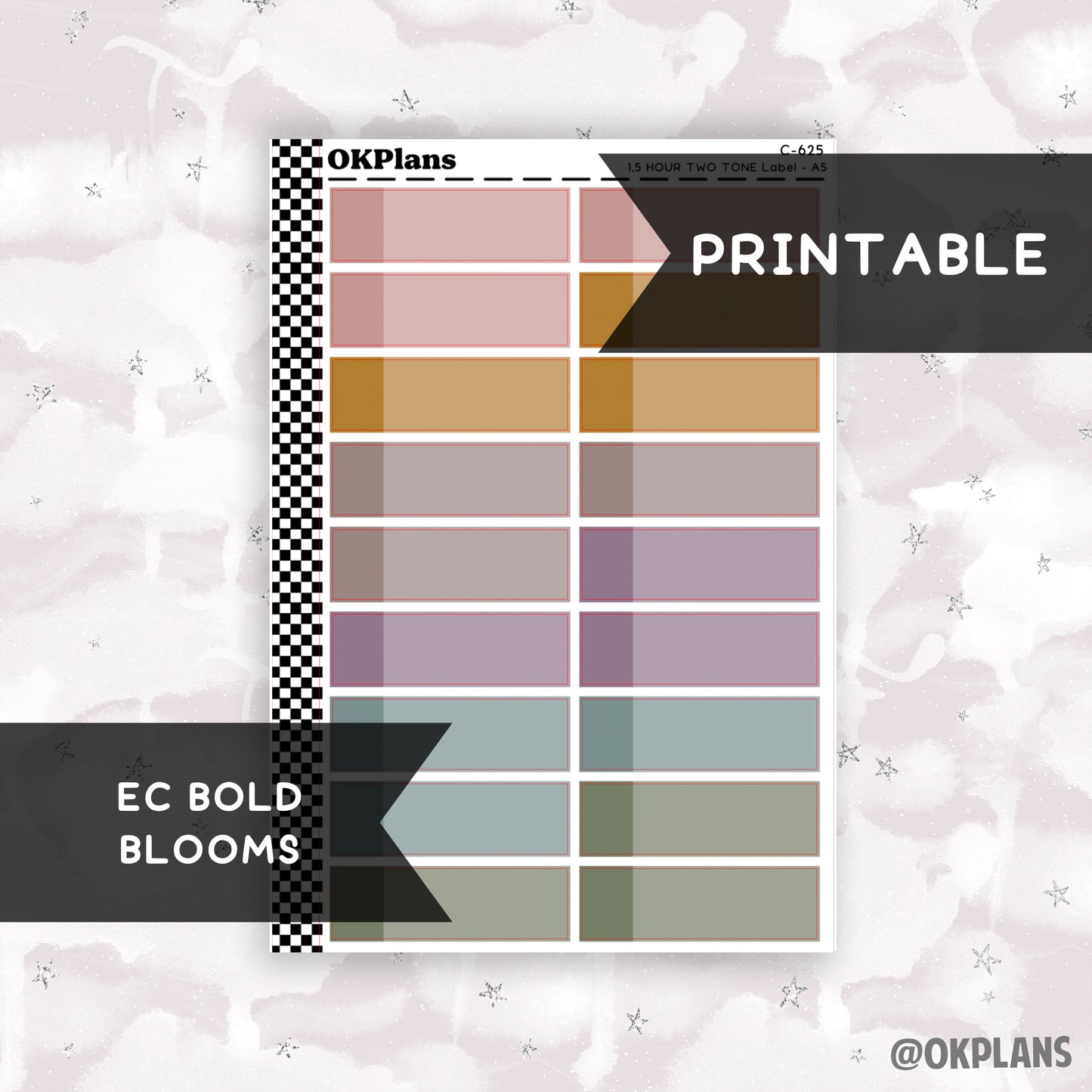 1.5 HR Two Tone Daily Label // EC Bold Blooms // Printable // C-625 // EC A5 Daily Duo // Multicolor Functional